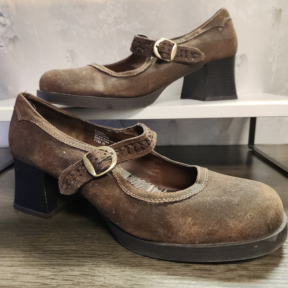 Vtg Mudd Y2K Brown Plaid Chunky Heel Platform Mary Jane *Fit Size 9/10 RARE 90's